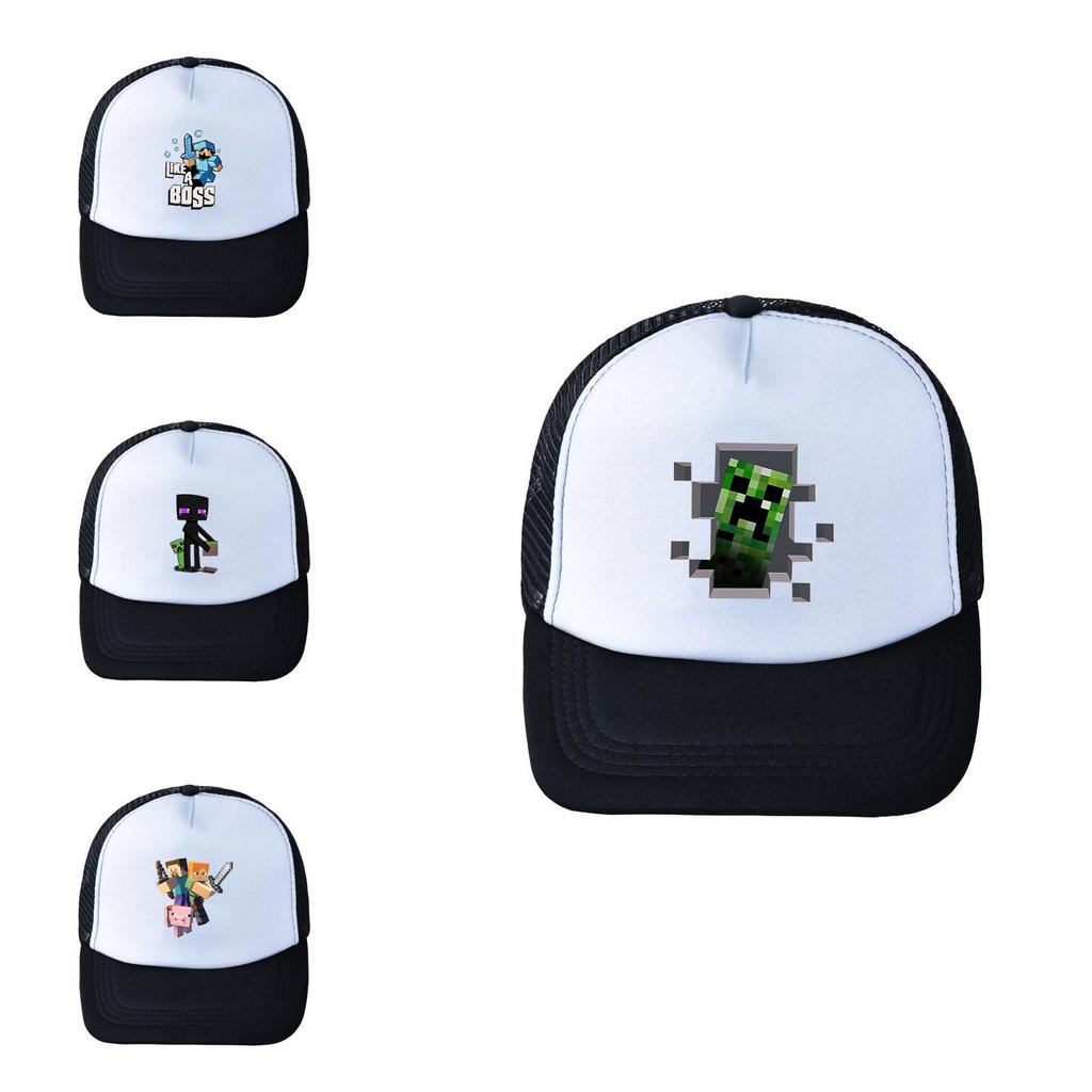 Minecraft Black And White Baseball Cap With Adjustable Fit For Casual Outdoor Wear