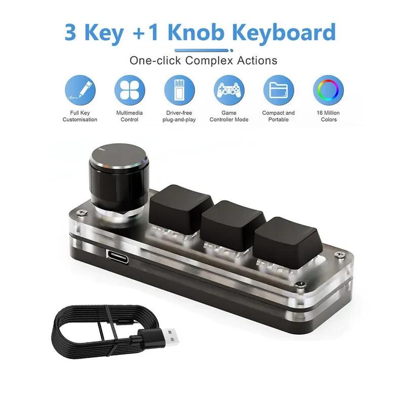 3Keys Mechanical Keyboard For Photoshop USB Macro Custom Keyboard RGB Gaming Custom Programming Knob Mini Keyboard Keypads