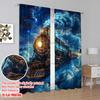2pcs,2D Plane Printing Popular Curtains Cosmic Train Ride 100% Polyester (without Rod) Art Deco Festive Use for Room, Kitchen,