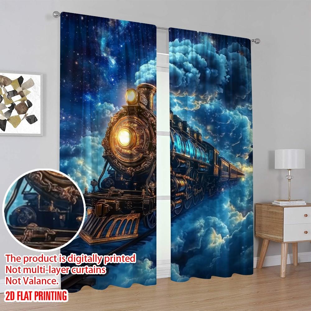 2pcs,2D Plane Printing Popular Curtains Cosmic Train Ride 100% Polyester (without Rod) Art Deco Festive Use for Room, Kitchen,