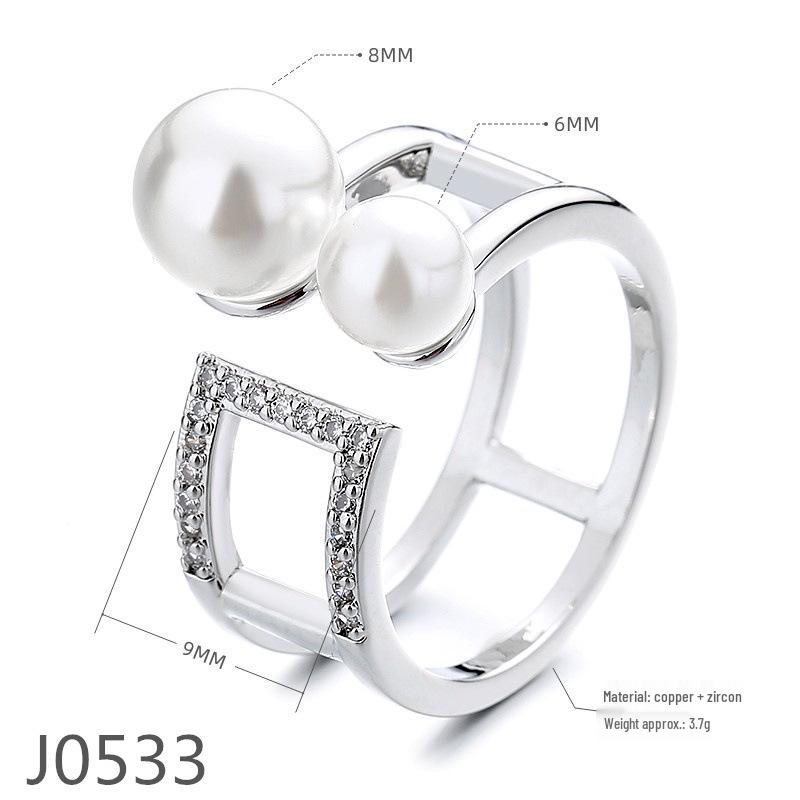 Korean Light Luxury Pearl Ring for Women – High-End Adjustable Index Finger Jewelry, Customizable Setting.