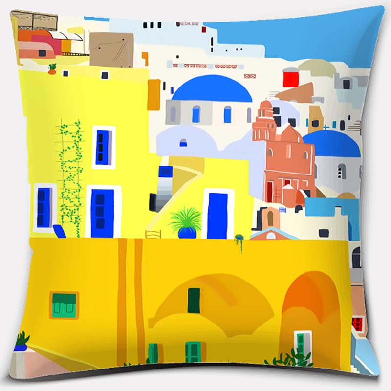 45*45cm Greece Santorini Series Pattern Pillow Square Pillowcase Cushion Cover Home Sofa Textile Pillowcase Home Decoration