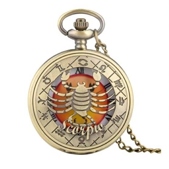 Vintage Retro Hollow Twelve Zodiac Map Design Animal Quartz Pocket Watch Unisex Men Women Necklace Pendant Clock Chain Classic Dial Jewelry Gift