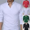 Men T-shirt Solid Color Long Sleeve V Neck Slim Pullover Top for Spring