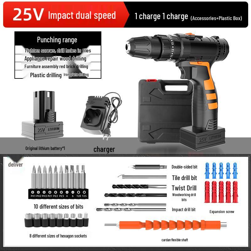 25V Cordless Electric Hand Drill with Lithium Battery