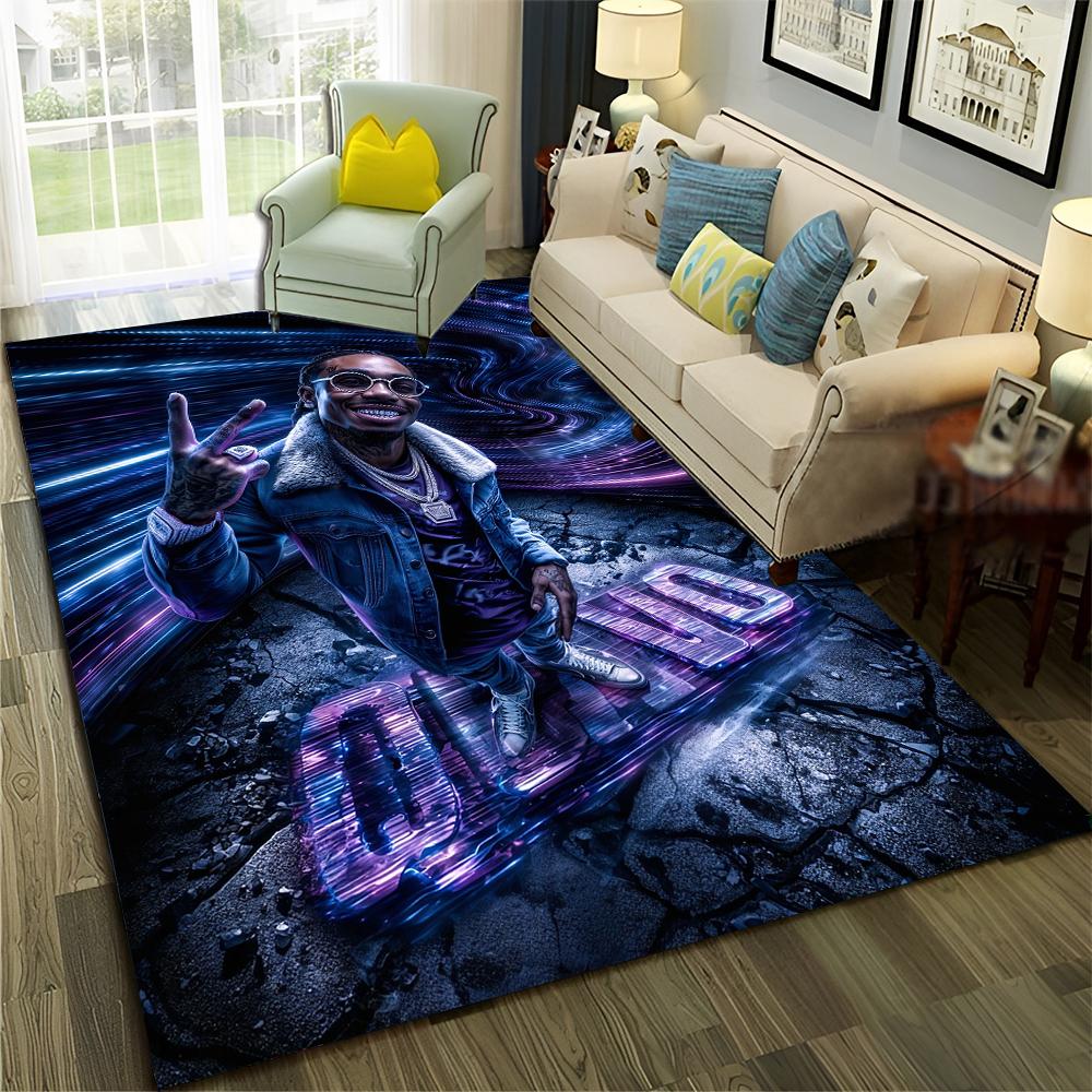 3D Top Rapper Legende Star Kunst Cartoon Hip Hop Teppich für Schlafzimmer Wohnzimmer Sofa Zuhause Fußmatte Dekor,großer Spiel-Rutschfester Bodenbelag