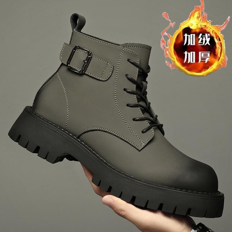 Martin boots men's autumn and winter new platform leather black boys high-top shoes British style locomotive boots tide