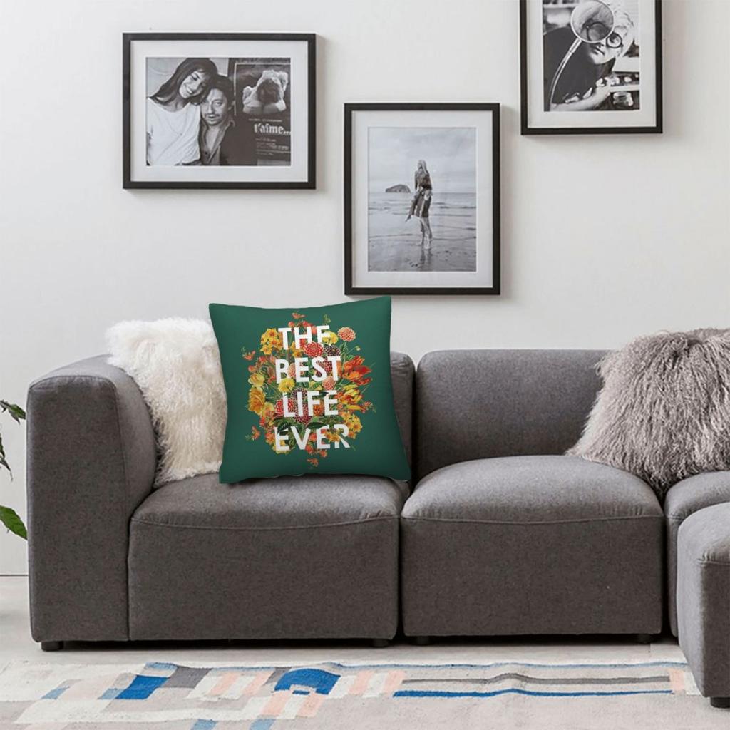 The Best Life Ever Floral Pillowcase Polyester Linen Velvet Creative Zip Decorative Pillow Case Sofa Cushion Cover