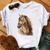 Horse Head Print Women T Shirt Aesthetic Art Short Sleeve Clothing Female T-Shirt Harajuku Graphic Clothing Women's Top