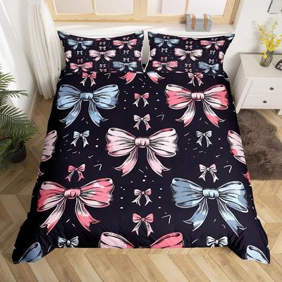 Cute Bowknots Duvet Cover Queen Princess Bow-Tie Kawaii Bow Graffiti Bedding Set Girly Fairy Tale Quilt Cover For Young3 Pcs