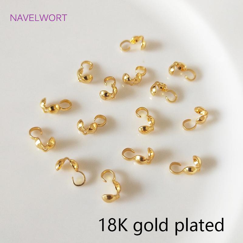 Jewellery Making Supplies Findings Thickened 14k/18k Real Gold Plating 4MM Double-Cup Bead Tip Crimp Cover for DIY