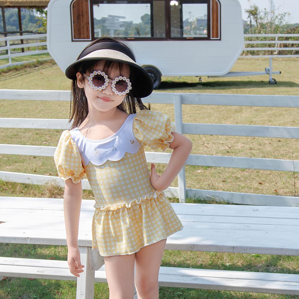 

Мультяшный клетчатый слитный купальник для девочки L=100