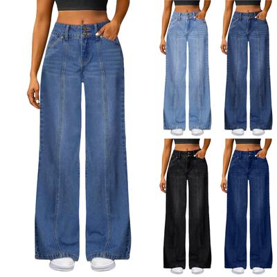 Calças Jeans Coloridas Femininas Soltas Casuais de Perna Reta e Larga