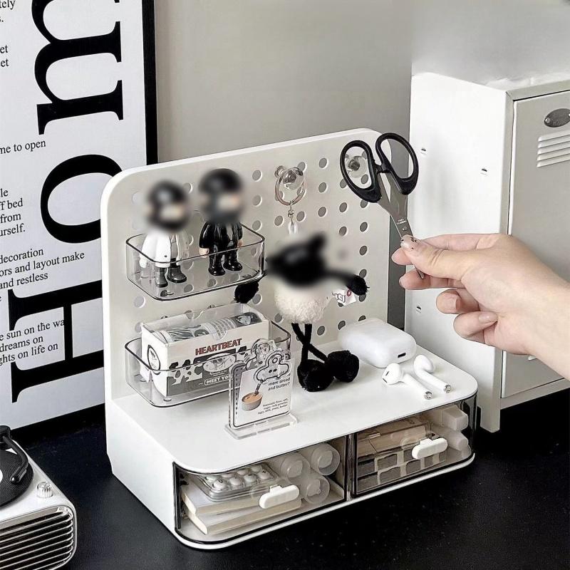 Desktop Perforated Board Storage Box With Drawer Stationery Organizer Sorting Rack Dormitory Office Pen Holder Cosmetics Storage