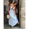 Summer New Deep Neck Striped Holiday Dress Hot Halter Sleeveless Neck Long Dress