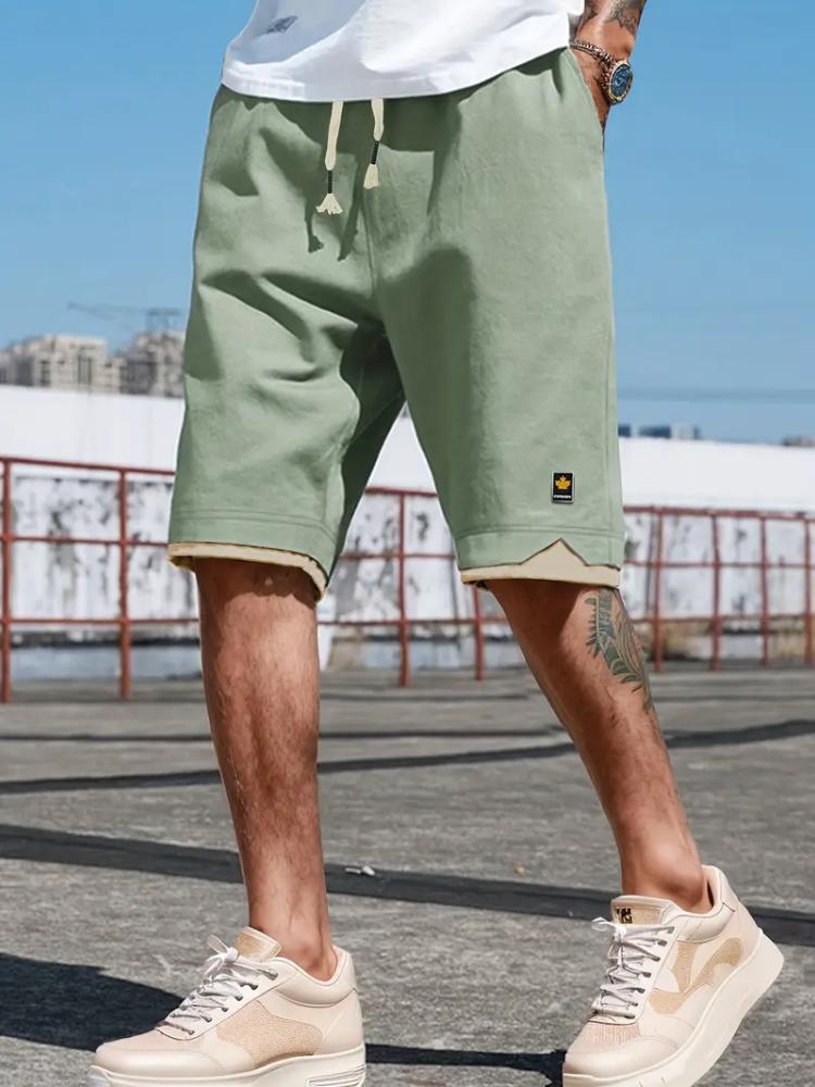 Waist Drawstring Fake Two Patch Men's Casual Sports Shorts Beach Pants