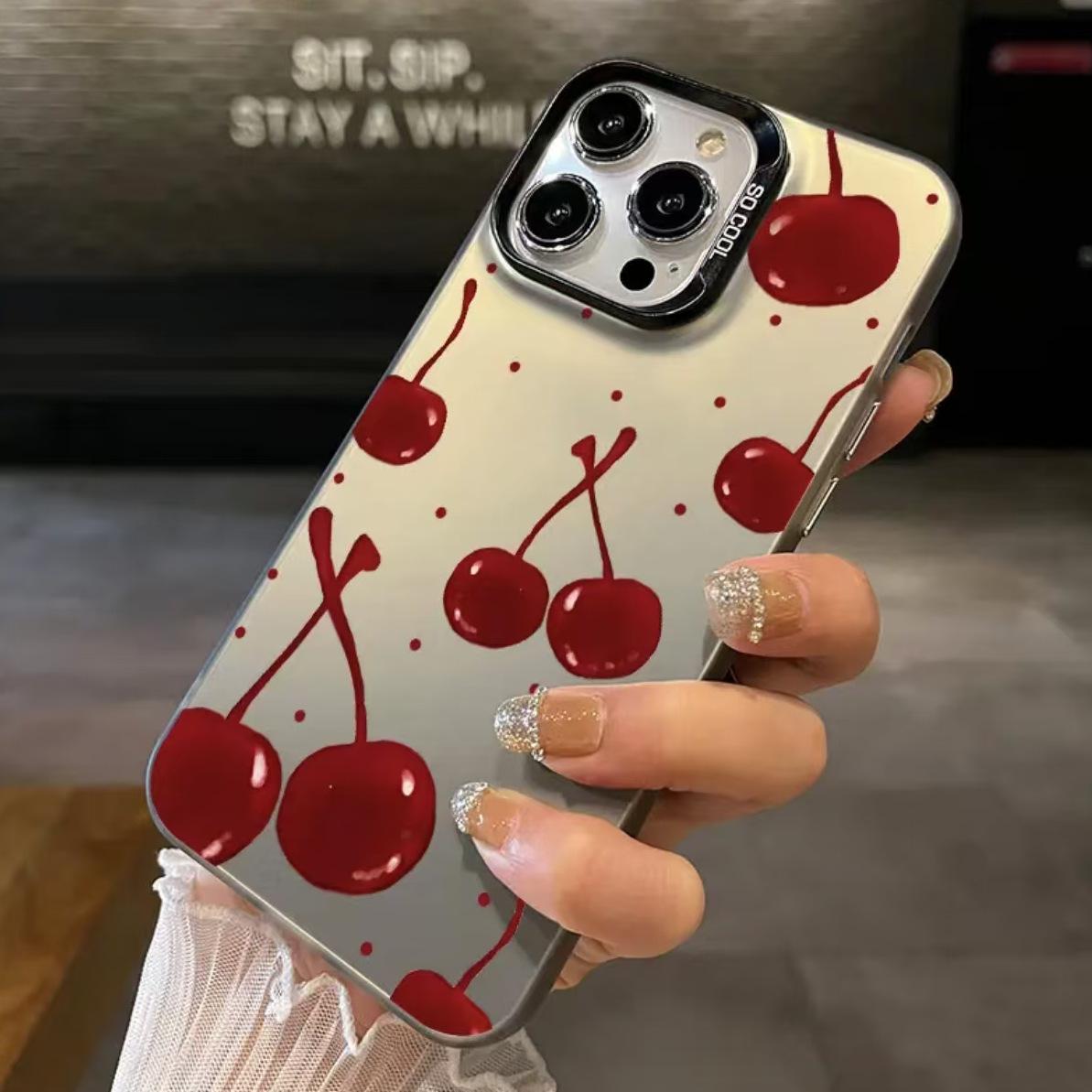 

Cherry Color Full Screen Silver Shell Phone Case for Apple 17/16/15 Pro, 14 Pro Max, 13/12/11 Cross-Border. X