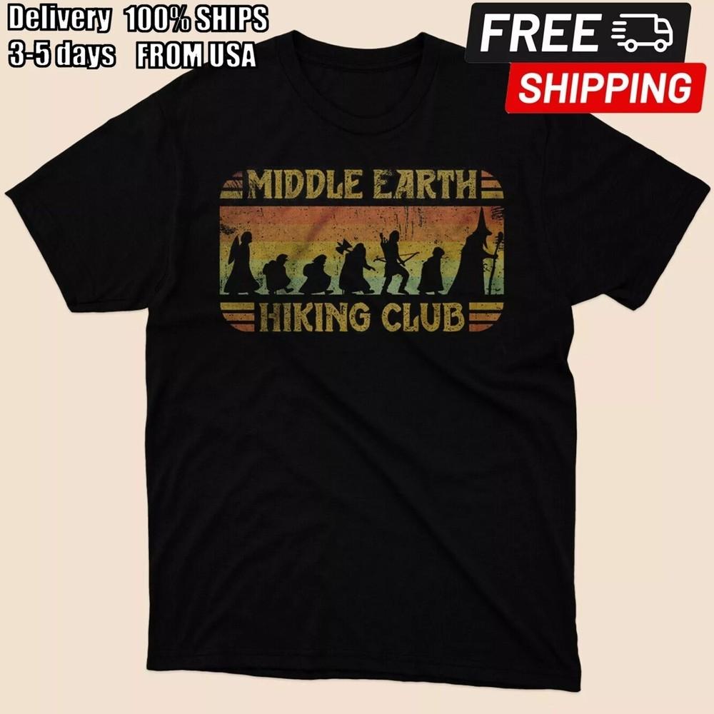 Limited Middle Earth Hiking Club The Lord Of The Rin T-shirt Black Size S to 5XL Unisex T-Shirt S