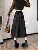 Chic Winter Wool Pleated A-Line Midi Skirt - Plus Size, Age-Reducing, Solid Color