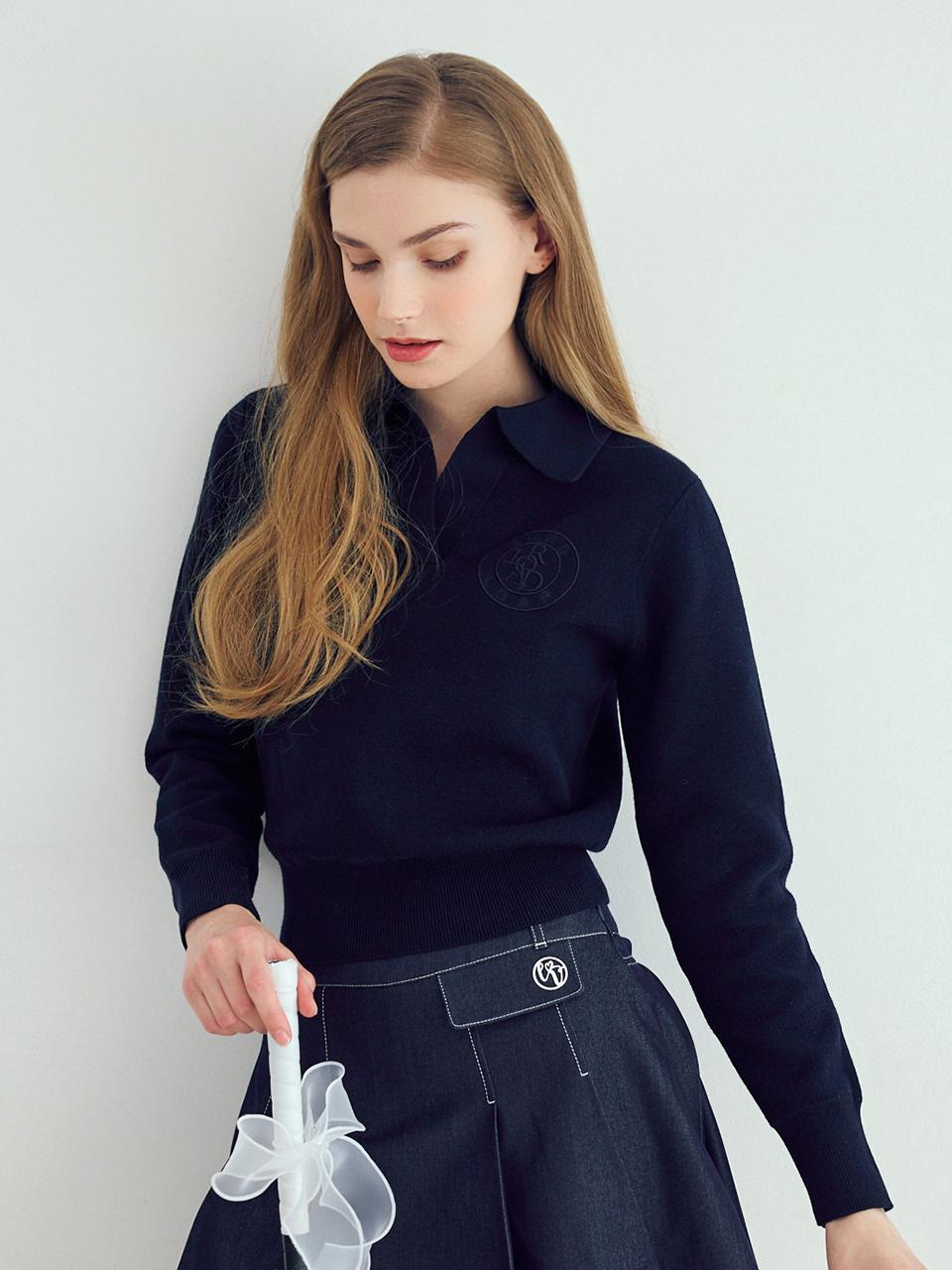 Road Roar Signature Collar Long Sleeve Knit Navy Navy/L