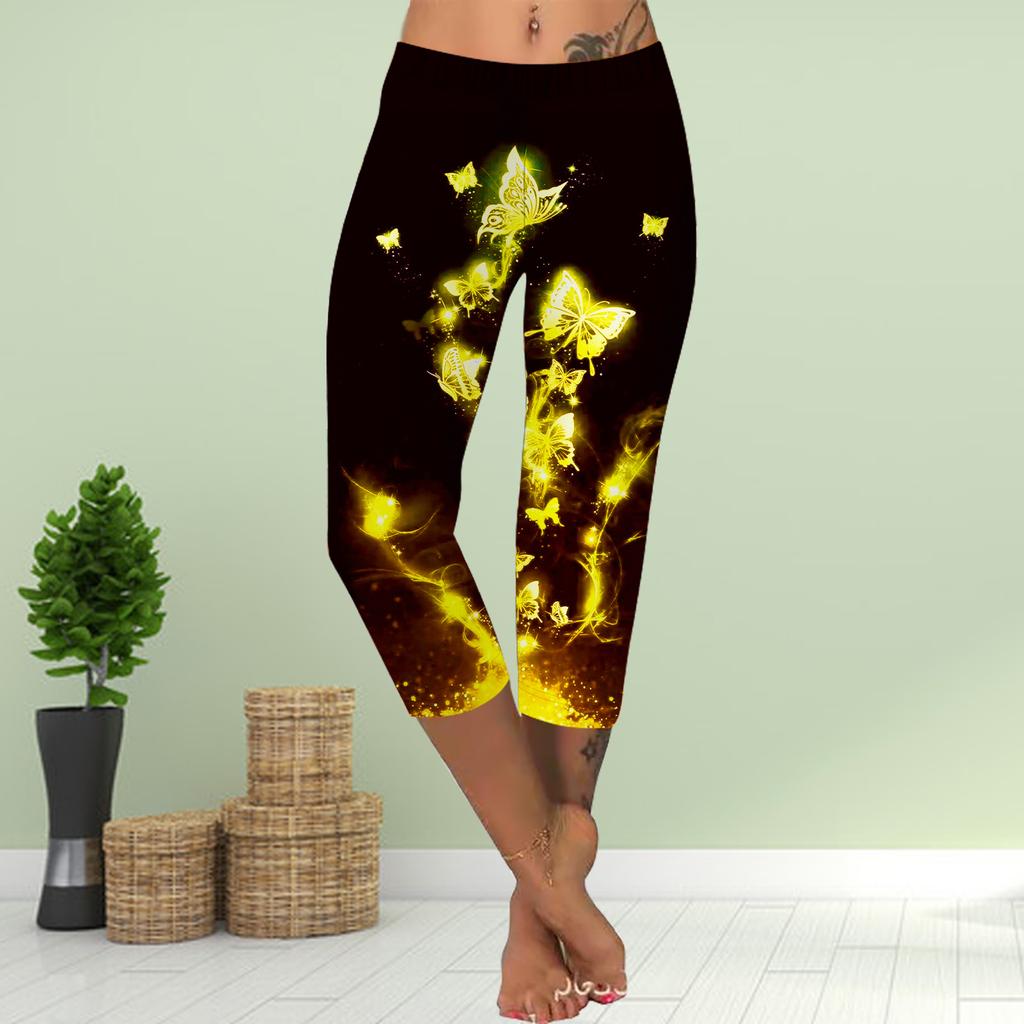 Pants Summer Short Leggings Cropped Skinny Trousers Plus Size Leggins Ladies Slim 3D Purple Butterfly Print Pants