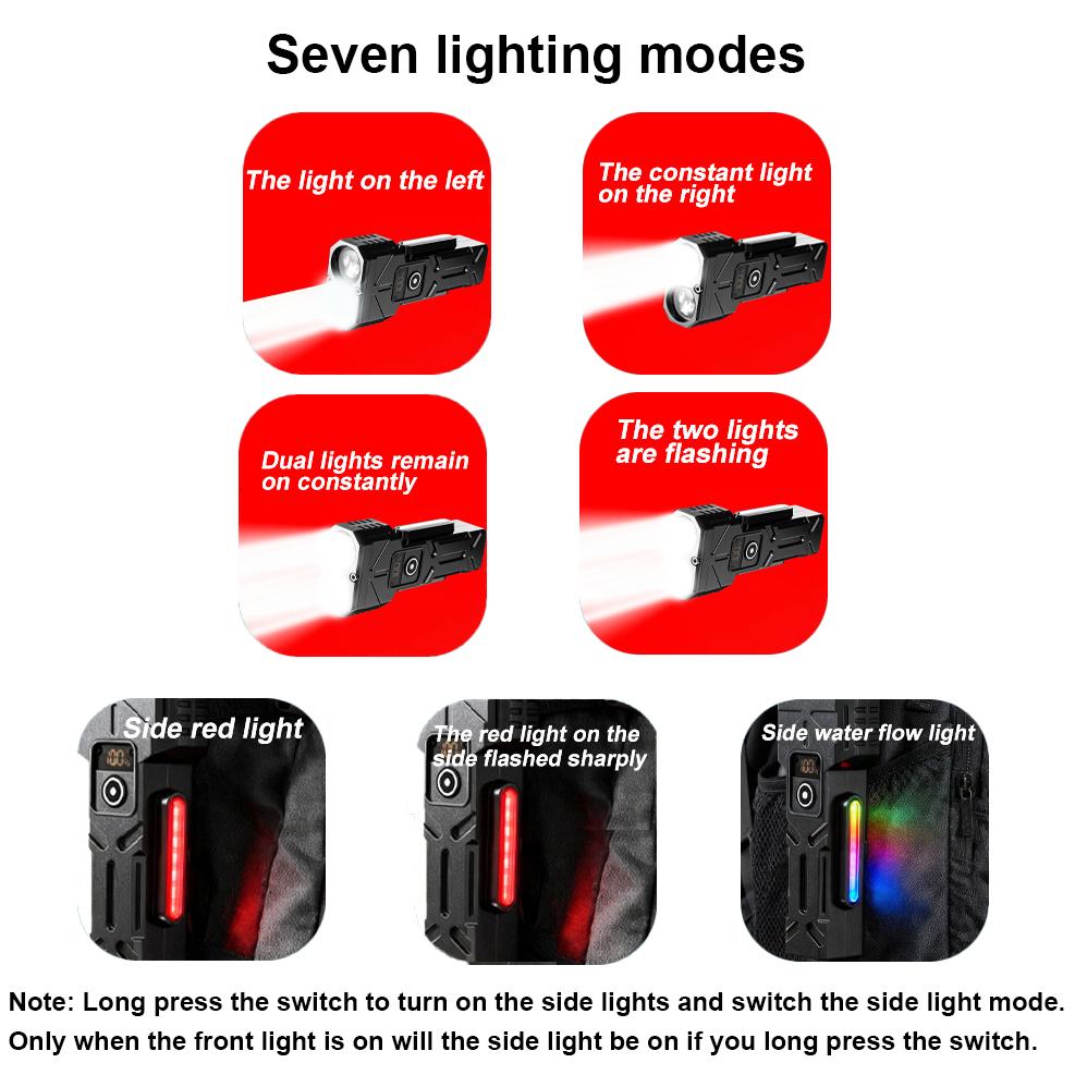 Super Bright Bike Front Light Cycling 7 Lighting Mode Head Flashlight Colorful Warning Side Lamp for Hiking Night Riding Safety
