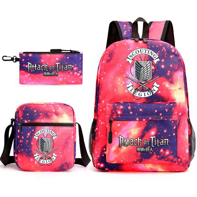 Attack Giant Elementary School Bag Backpack Casual School Bag Three-piece Set