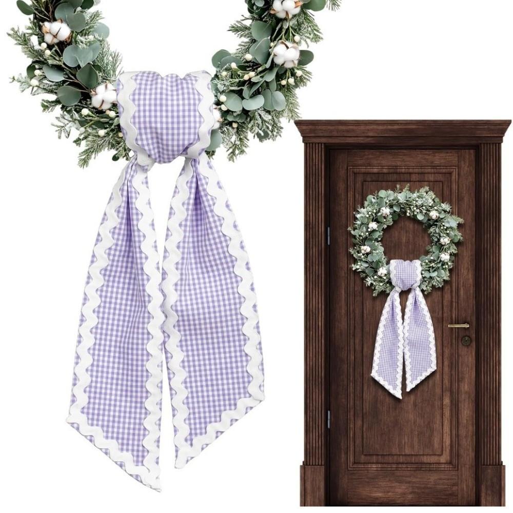 Gingham Canvas Wreath Sashes Cloth Scalloped Wreath Sash New Decorative Sashes Door Decor Bow
