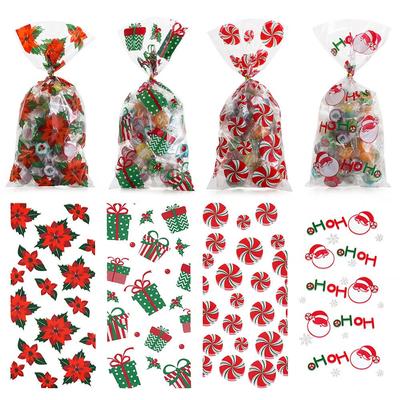 50PCS Bolsas de Caramelo Feliz Navidad Papá Noel Bolsa de Plástico para Golosinas de Caramelo Navidad Año Nuevo Bolsas para Galletas Decoración de Caja de Regalo