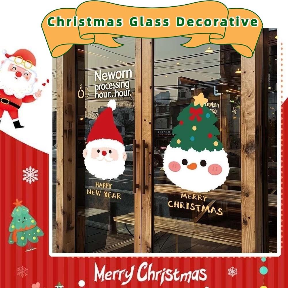 Colorful Santa Claus Stickers Anti-collision Christmas Tree Glass Electrostatic Film Transparent Portable PVC Festival Stickers