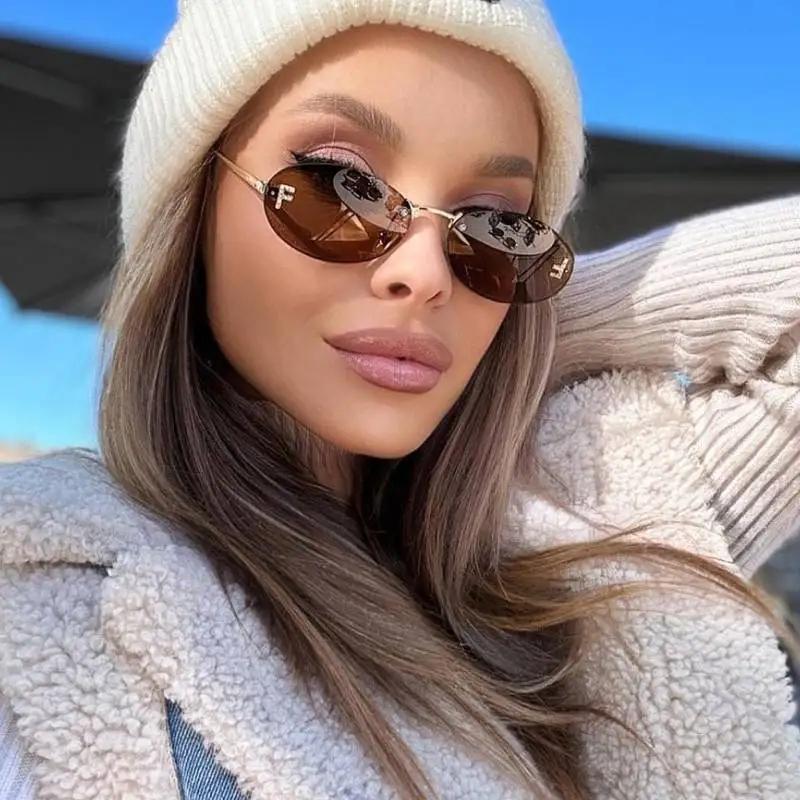 Luxusmarke Designer Randlose Sonnenbrille 2024 Neu Eingetroffen Retro Oval Metall Gafas De Sol Outdoor Sonnenschutz Urlaub UV400 #300371