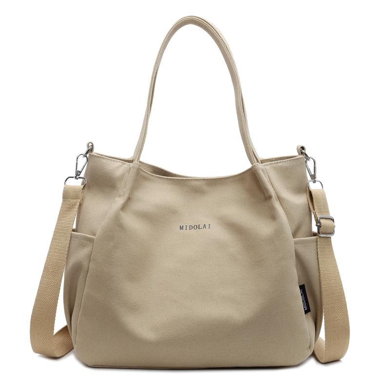 Commuter Canvas Bag Women Shoulder Crossbody Bag Solid Color Shopping Bag