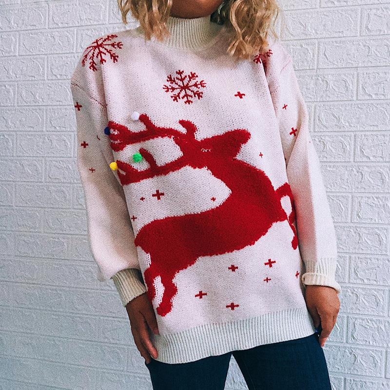 Christmas Sweater Women Christmas Deer Warm Knitted Long Sleeve Sweater Jumper Top Winter Autumn Pullovers