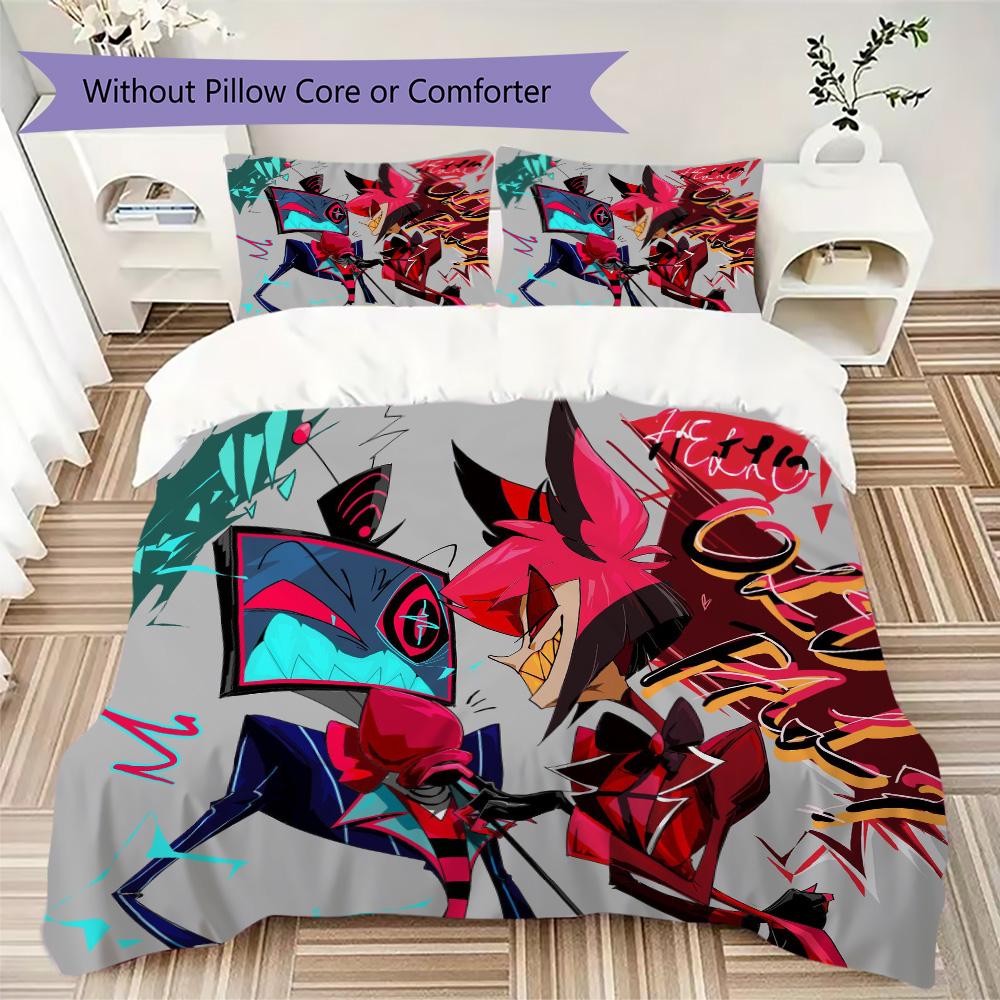 Hazbin Hotel Pattern Bedding,Quilt Set Quilt Cover Pillowcase Home Birthday Gift (1*duvet cover+2*pillowcase,without core)FSJT261012161