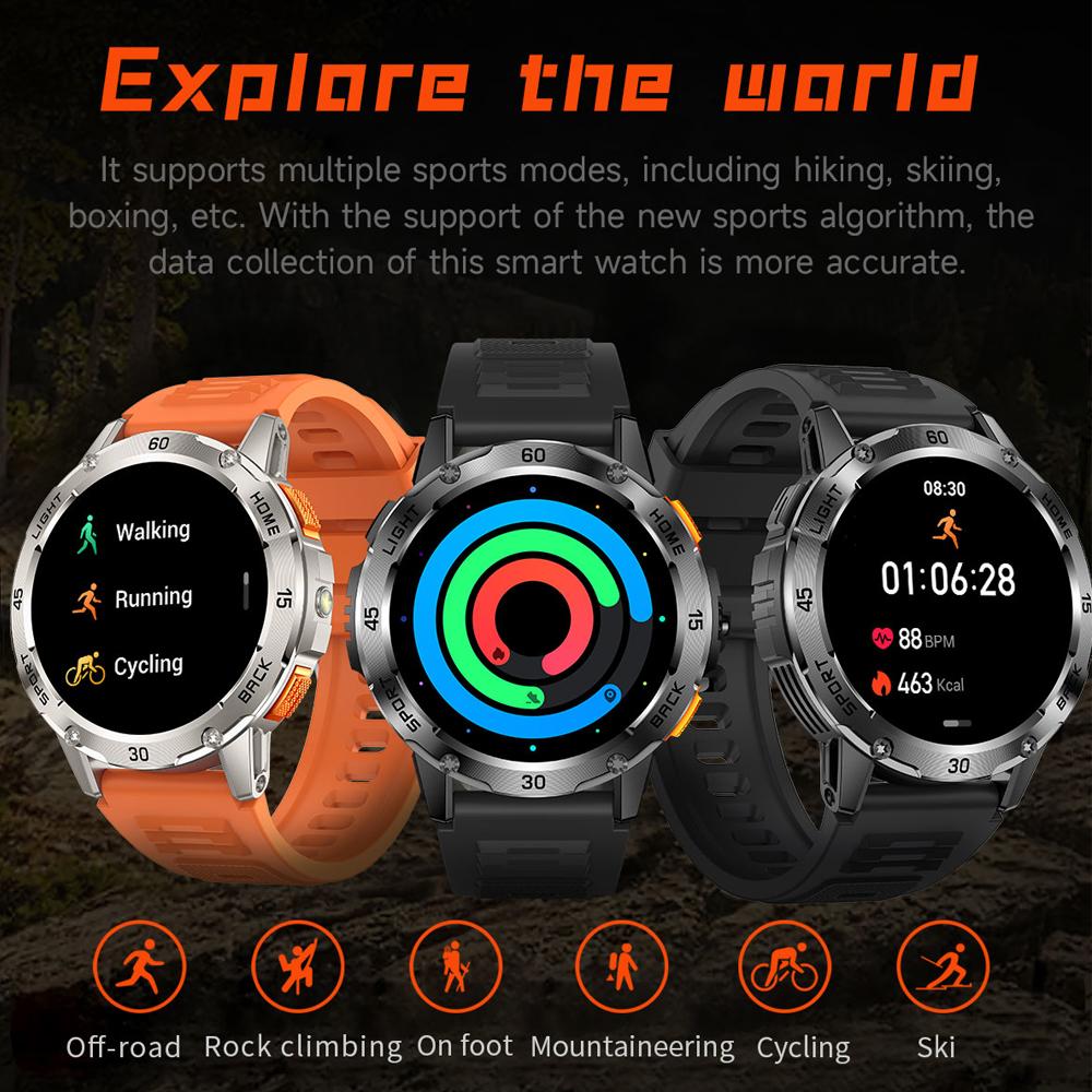 New Outdoor Military Smart Watch Men 1.53" AMOLED Screen IP68 Waterproof Compass Bluetooth Call Sports Bracelet