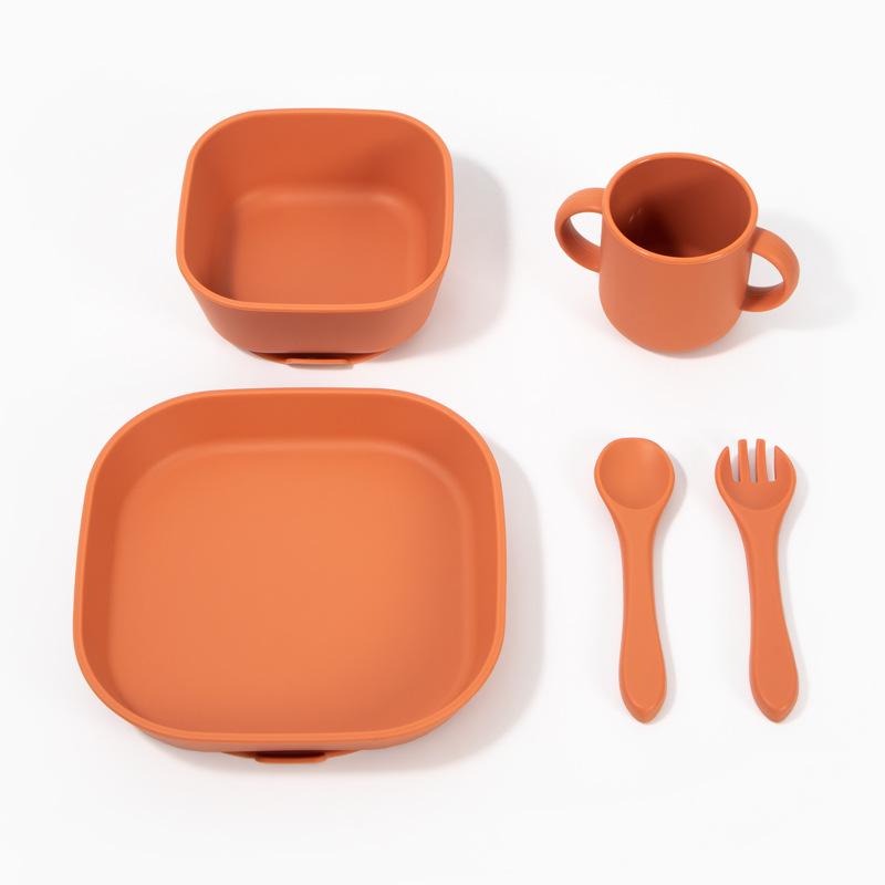 Ensemble de vaisselle pour bébé: Assiette Compartimentée en Silicone, Bavoir, Cuillère, Fourchette, Bol et Ventouse
