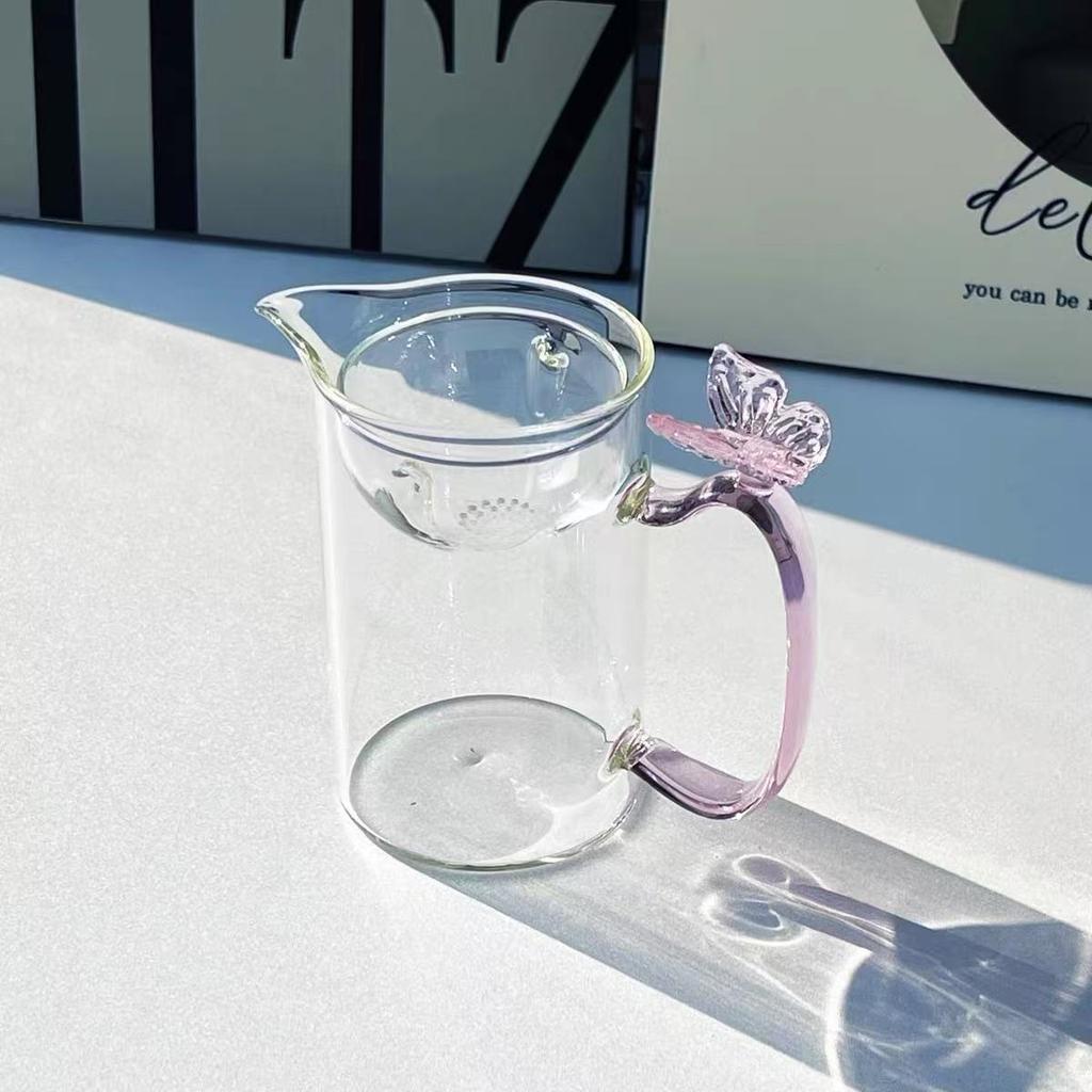 Butterfly Love Flower Glass Fair Cup High Temperature Resistant Small Green Orange Rotating Filter Glass Color Handle Household Happy Cup