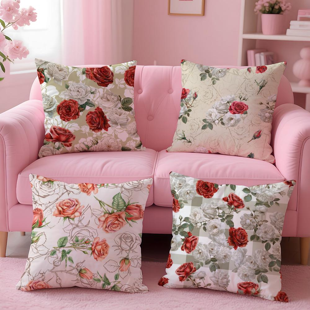 Classic Roses Flowers Cushion Cover Comfort Sofa Bed Silky Elegant Invisible Zipper Decorative Holiday Gifts
