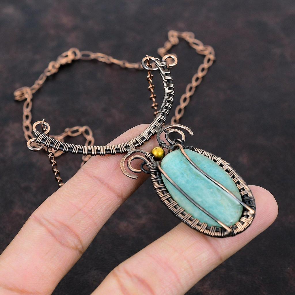 Amazonite Necklace Copper Wire Wrapped Gemstone Jewelry Handmade Adjustable Necklace Women Jewelry Copper Wire Wrap Necklace Gift For Friend