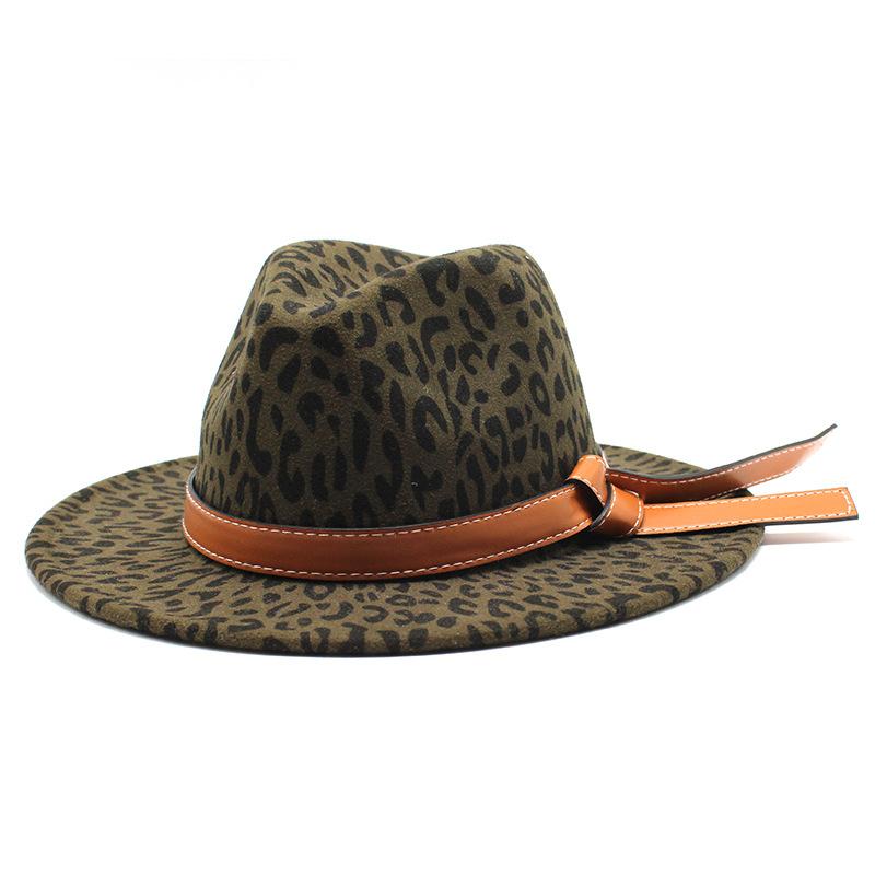 Vintage Leopard Print Woolen Top Hat Men'S And Women'S Gentleman'S Hats Cowboy Hats Felt Hats