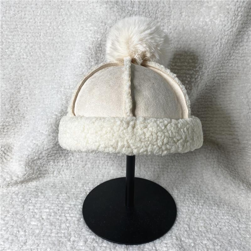 Lamb Wool Warm Hairball Melon Hat Winter Suede Couple Plush Hat Women