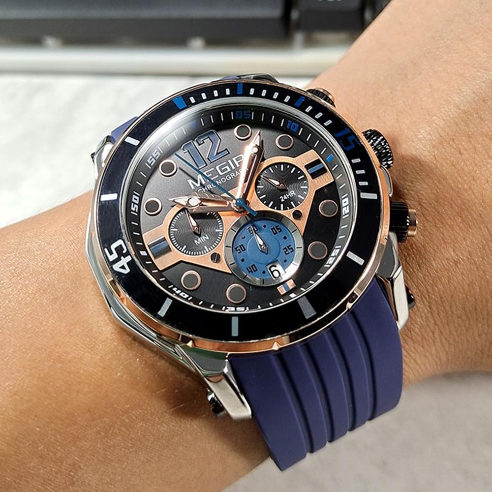 Fashion Waterproof Quartz Watches for Men Luxury Military Sport Chronograph Wristwatch with Silicone Strap