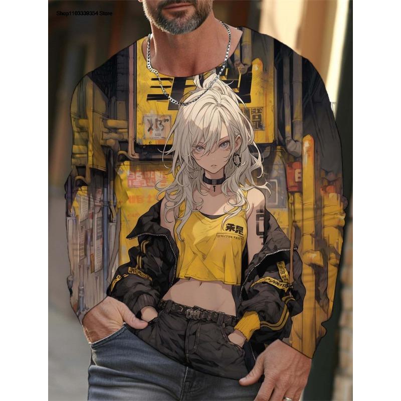 Cartoon Sexy Girl Pattern Men's Long Sleeve T-Shirt 3d Printed Oversized T Shirts For Men Personality Girl Harajuku Clothing Tops