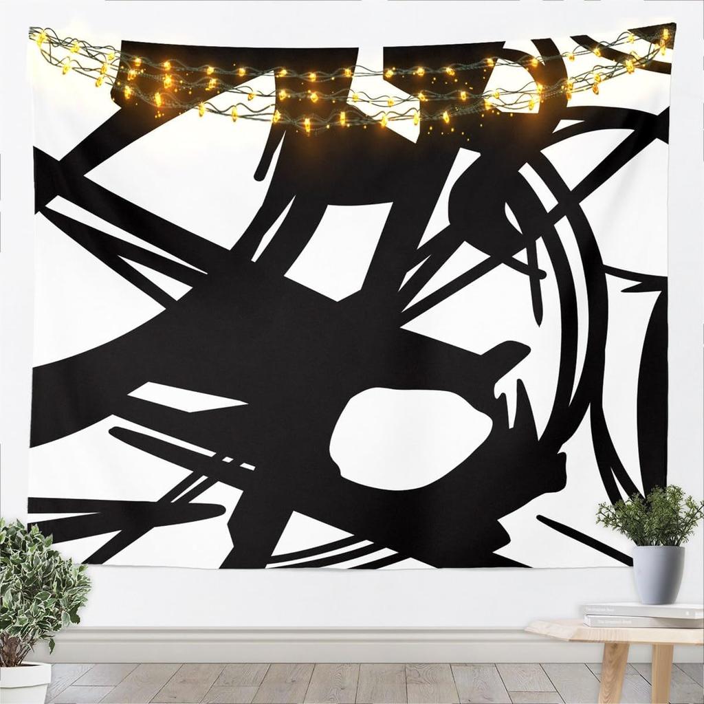 Stripes Wall Art Dark Black And White Tapestry For Kids Boys Girls Teens Room Decor Abstract Hanging Blanket Medium Geometric