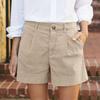 Women's Soft Cotton Linen Shorts Pockets Soft  Button Closure No Zipper Slim Fit Shorts