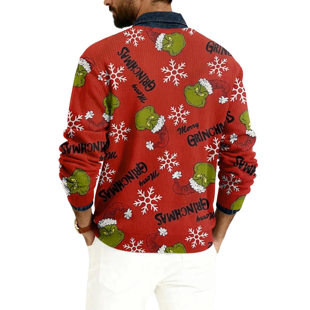 Men's V-neck Long Sleeve Ribbed Knit Pullover