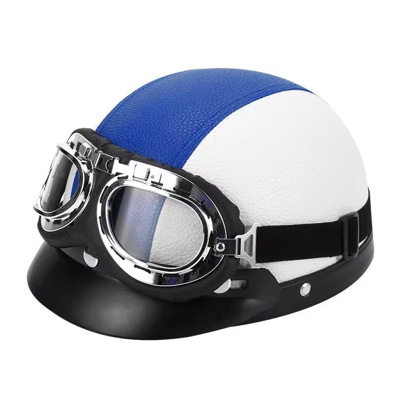 Hot Sell Brown Synthetic Leather Vintage Motorcycle Motorbike Vespa Open Face Half Motor Scooter Helmets & Goggles