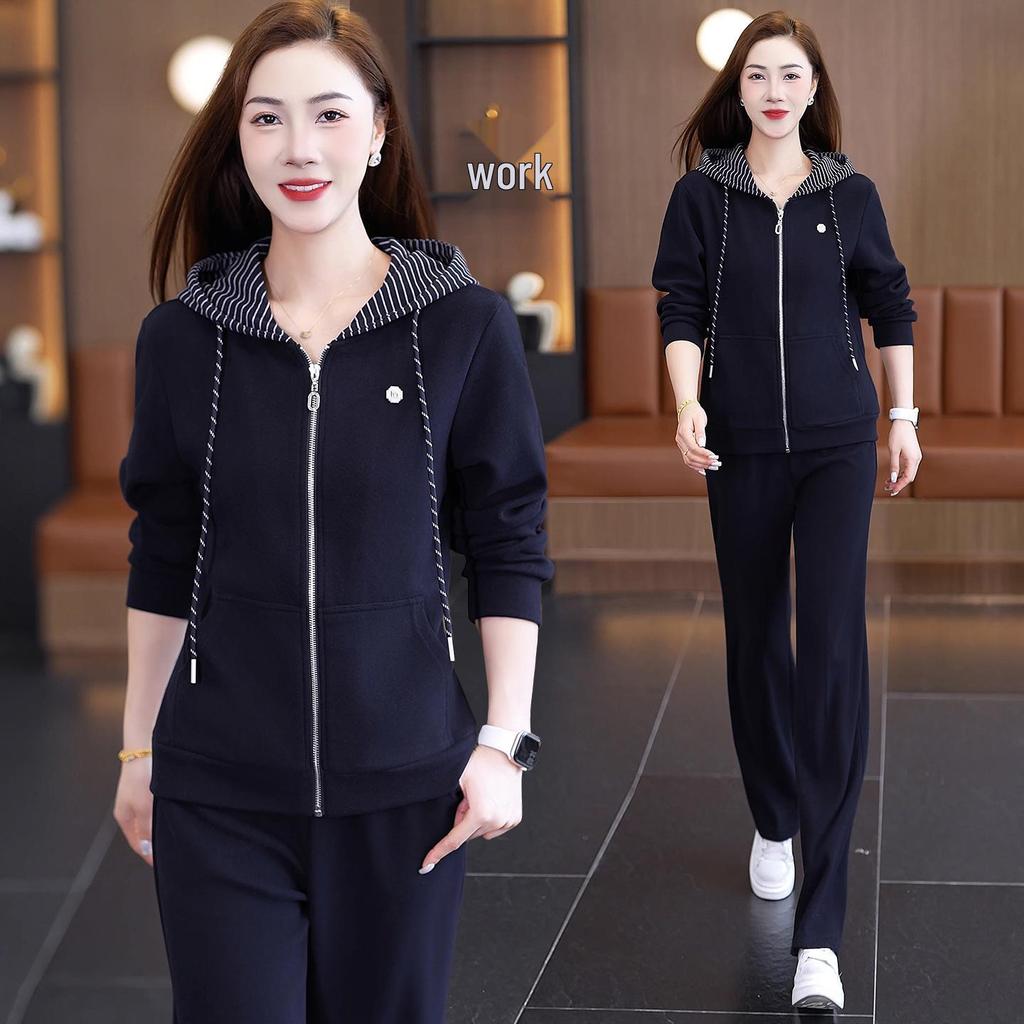 Women's Casual Sportswear Set: Autumn 2026 Hooded Cardigan, Loose, Age-Reducing, Two-Piece Set