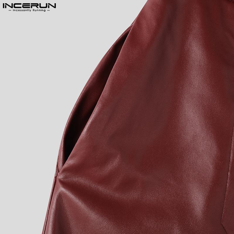 INCERUN Men Zipper High Waist PU Leather Pants Casual Long Trousers with Pockets
