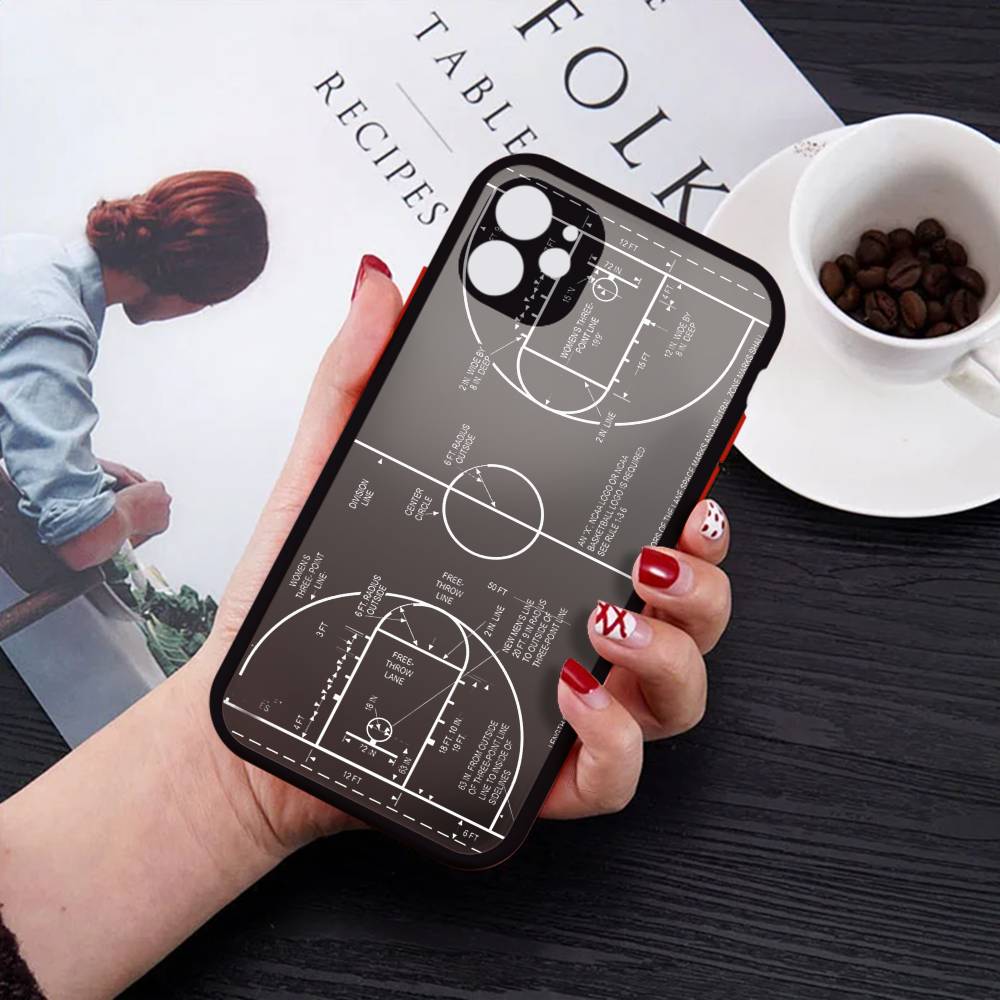 

Basketball Tactics Phone Case For IPhone 11 Pro Max 12 14 Pro 16 13 15 Colored Frosted Translucent iPhone16 Pro